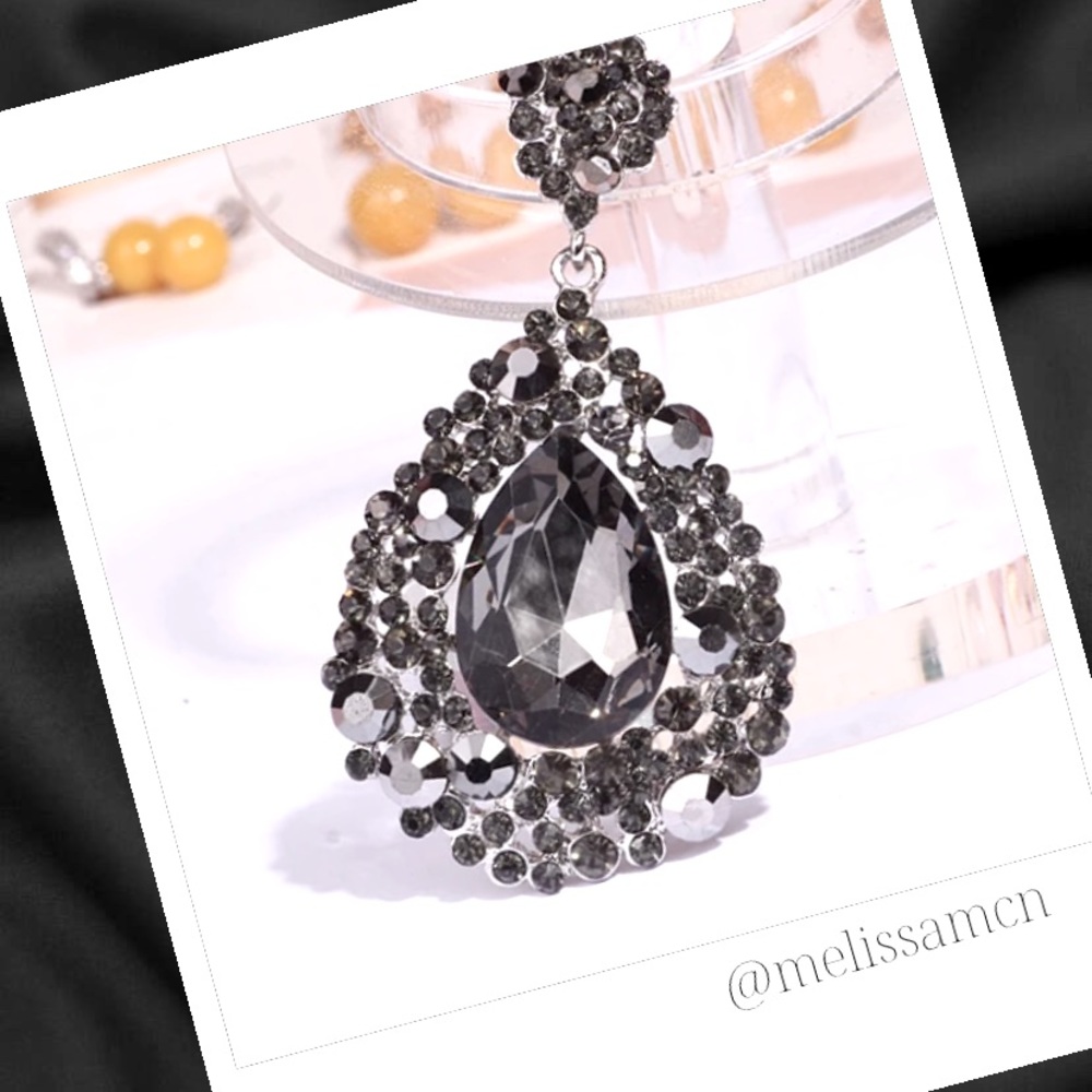 Charcoal Grey Austrian Crystal Chandelier Earrings  Prom Pageant Bridal … - Picture 3 of 6
